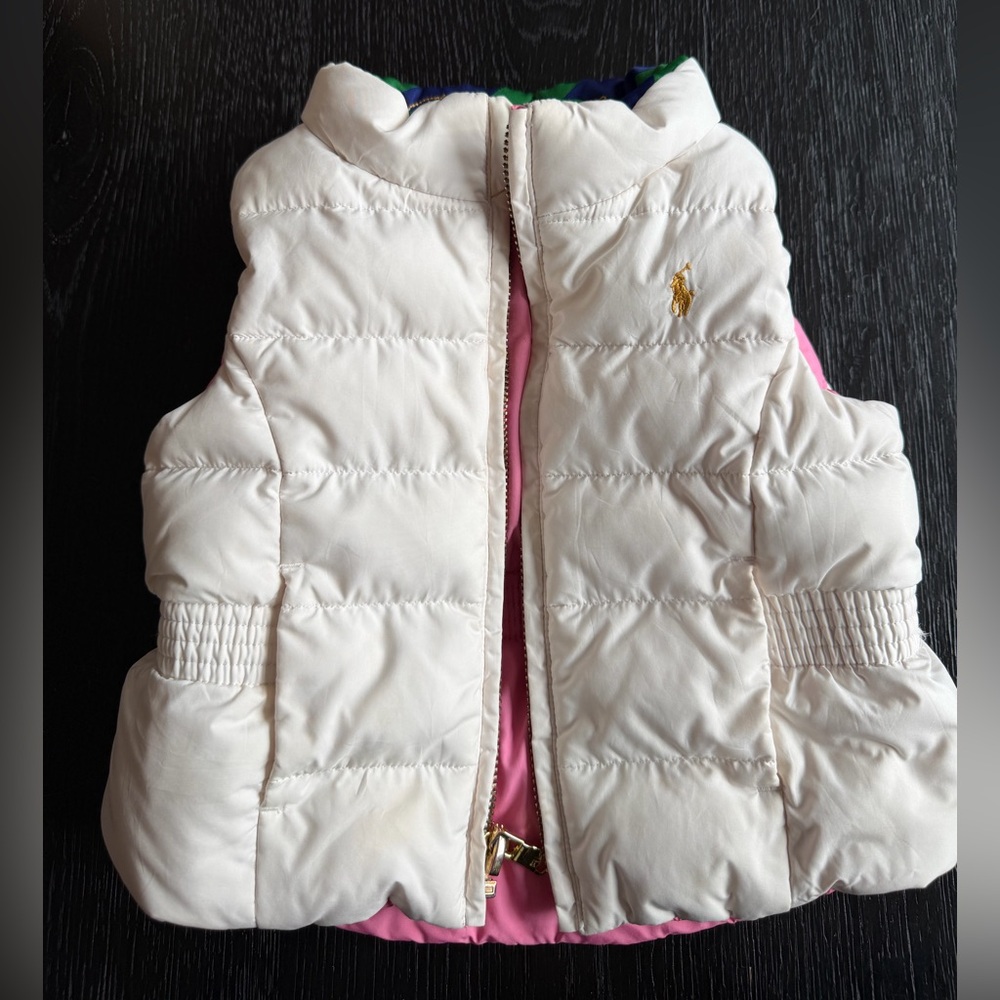 Reversible Ralph Lauren Girls Puffer Vest in White/Pink